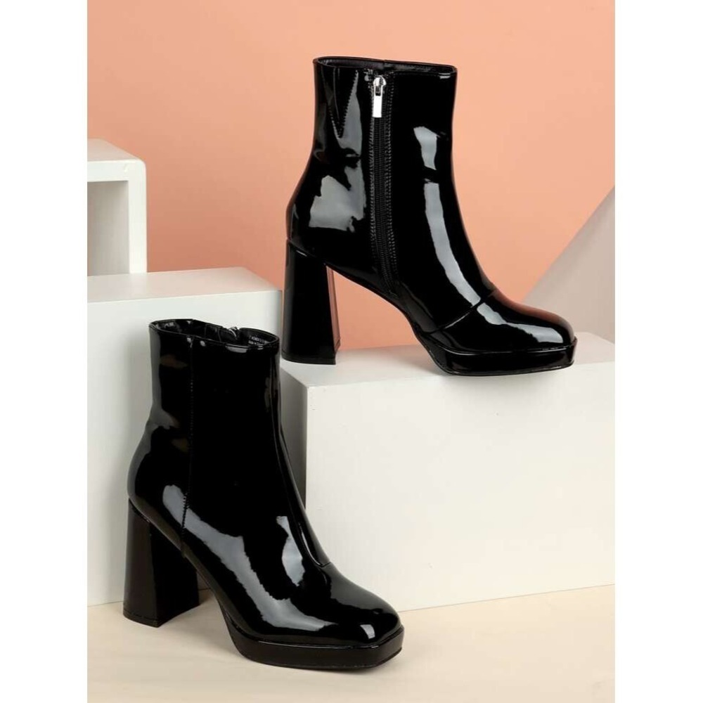 New Shein Side Zip Chunky Heeled‎ Classic Boots in Black - Size 11